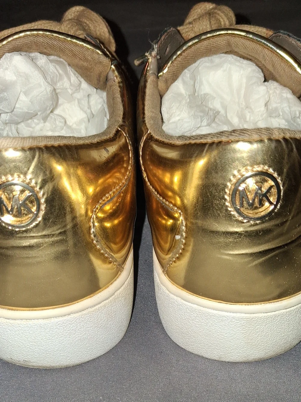 Michael Kors Gold Metallic Low-Top Sneakers with Tan Laces